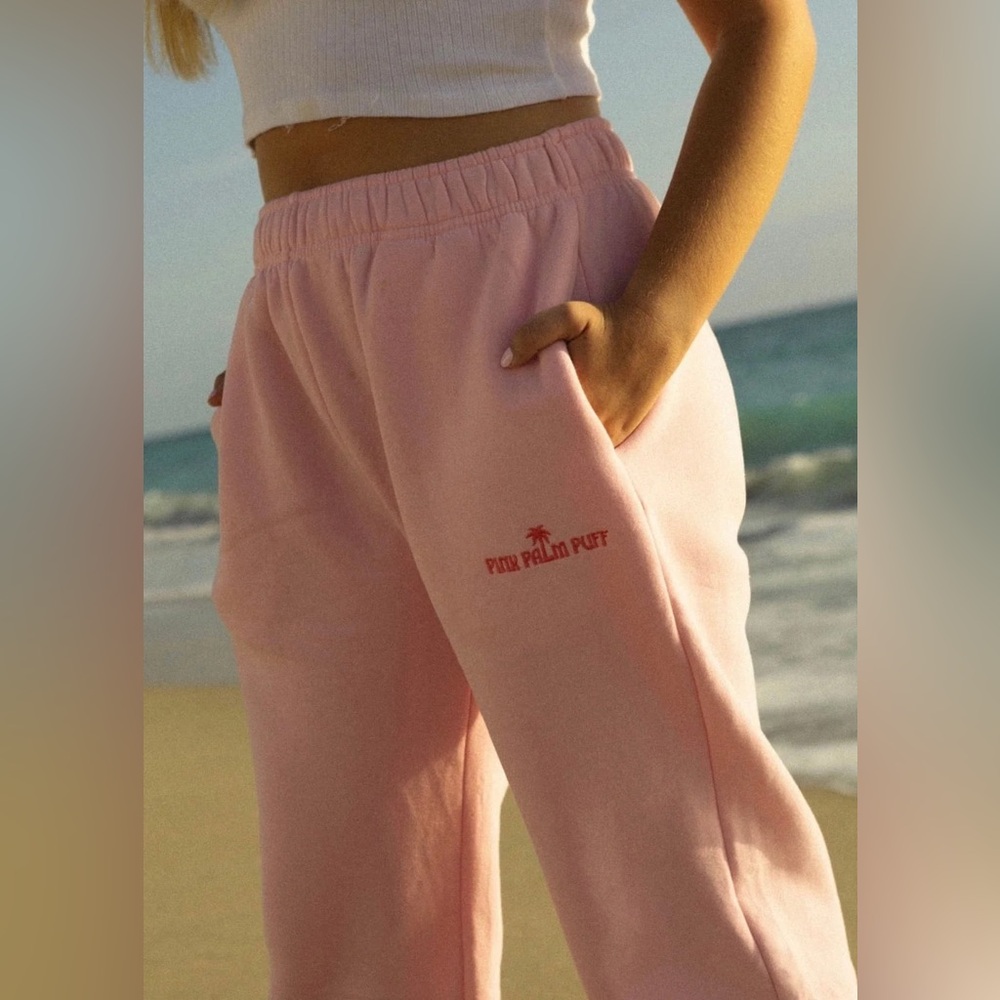 Pink Palm Puff Sweatpants - Pink